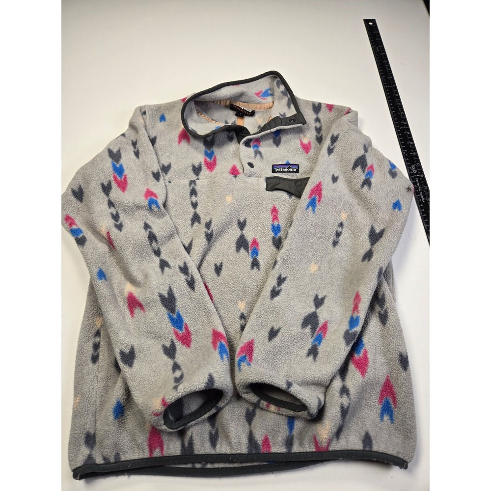 Patagonia Synchilla Fleece Pullover Women Small Gray Pink Blue Arrow Good